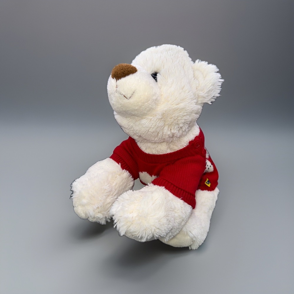 Build a Bear white Artic polar bear red sweater brown nose white paws 2009 16"